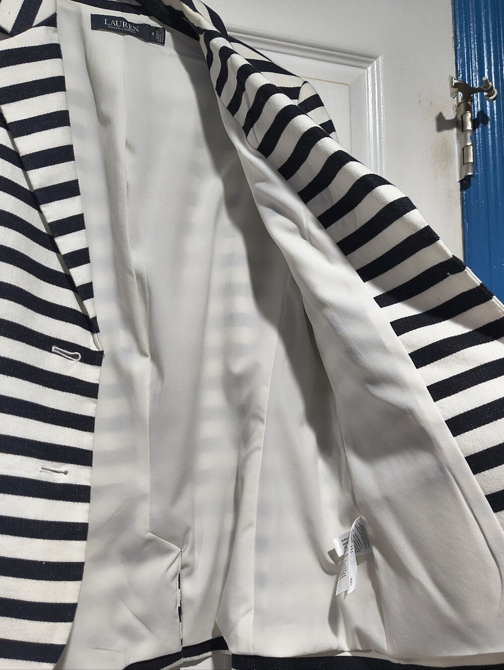 Lauren Ralph Lauren Black White Striped Nautical Tailored Blazer Jacket - Size 6 - Picture 12 of 16